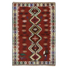 Alfombra de lana afgana baluchi de color rojo, de 3'3" x 4'9", con diseño geométrico y anudada a mano