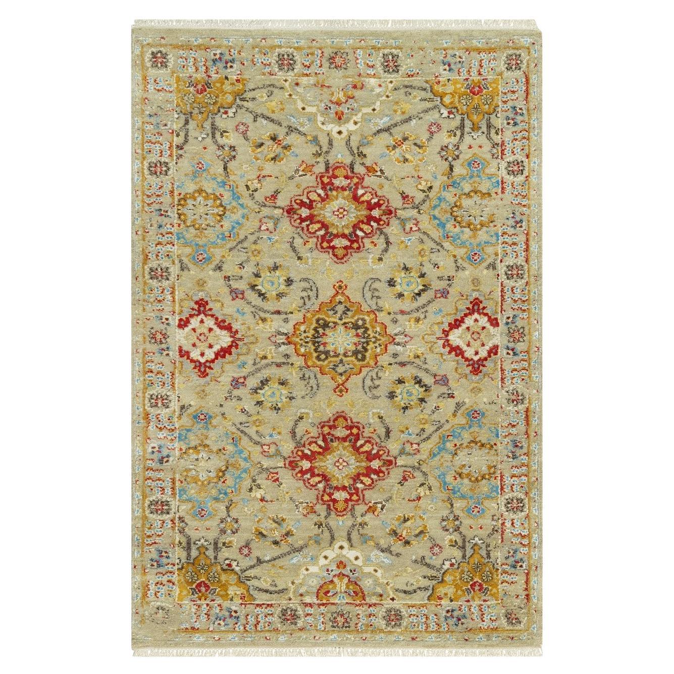 3
3 "x5
 Beige The Sunset Rosettes Handgeknüpfter Orientteppich aus Wolle und Seide im Angebot