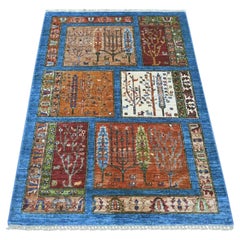 3'3"x5' Blue Compartment Garden Design with Cypress Tree Hand Knotted Wool Rug