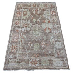 3'3 "x5' Braun Angora Oushak mit All Over Leaf Design Handgeknüpfter Wollteppich
