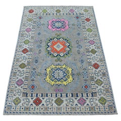 3
3 "x5
 Bunte graue Fusion Kazak Reine Wolle Geometrisches Design Handgeknüpfter Teppich