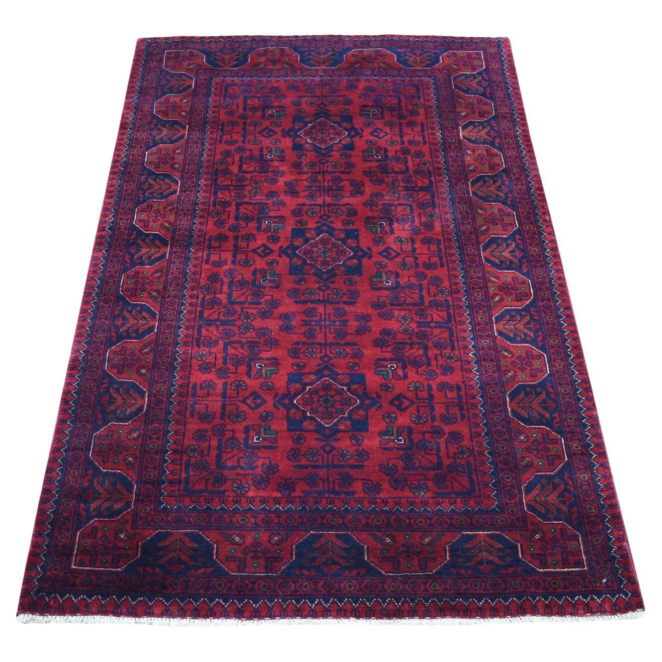 3'3"x5' Deep and Saturated Red Afghan Khamyab Extra Soft Wool Hand Knotted Rug For Sale