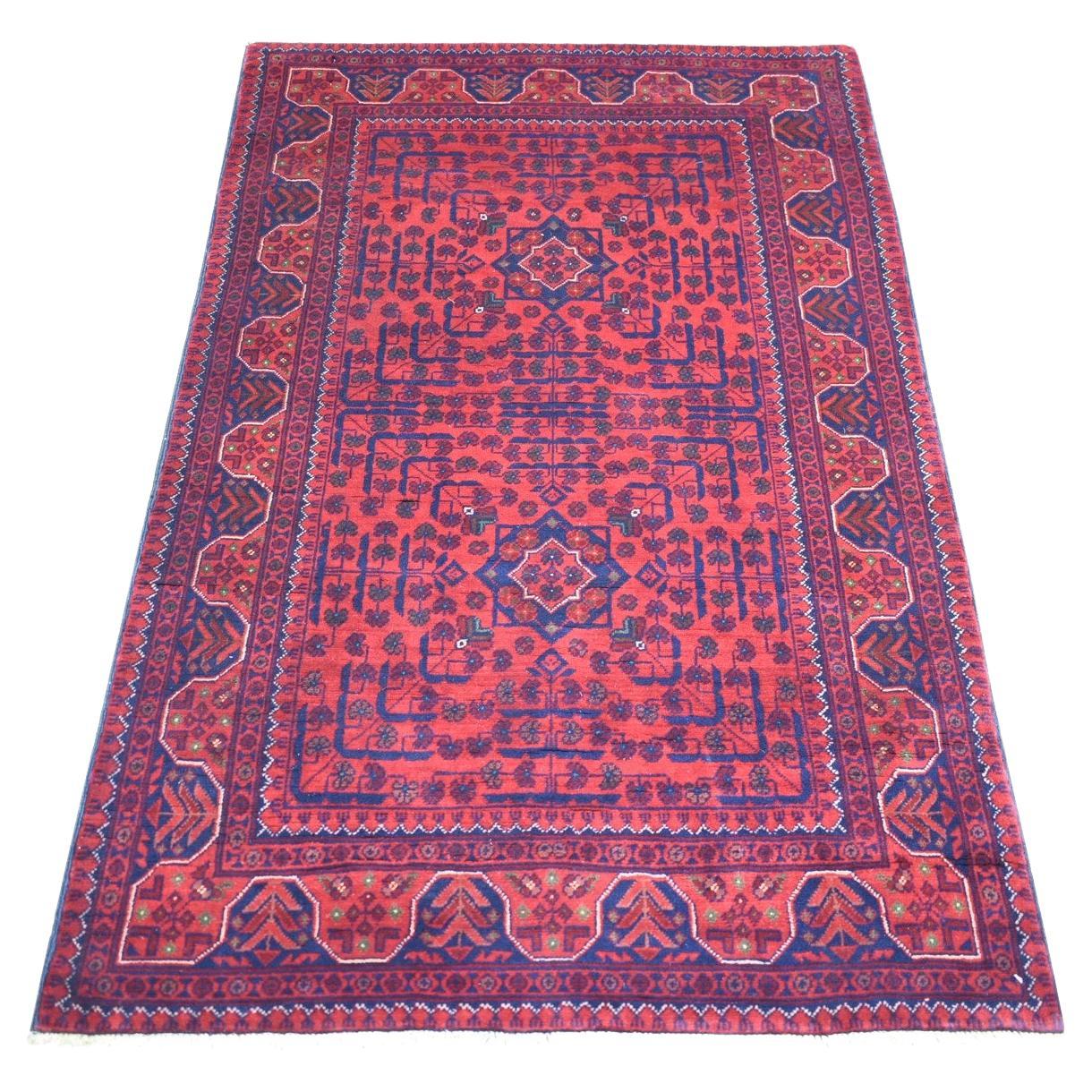 3
3 "x5
 Rosso intenso e saturo, Khamyab afgano, Tappeto annodato a mano in pura lana