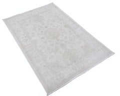 3.3x5 ft Hand Knotted Beige Oushak Rug with All-Over Floral Design. 100% Wool