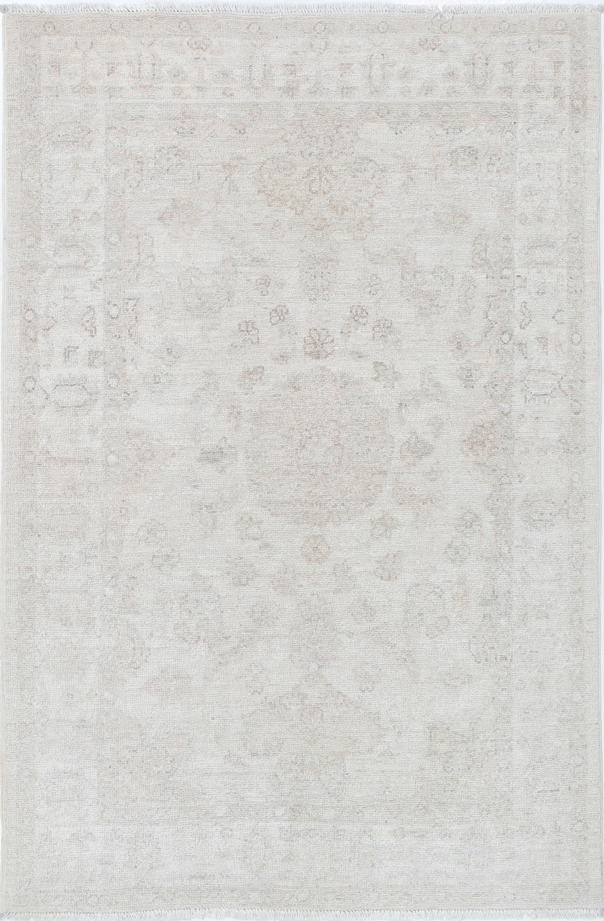 3.3x5 ft Hand Knotted Beige Oushak Rug with All-Over Floral Design. 100% Wool