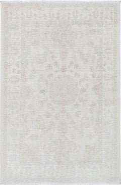 3.3x5 ft Hand Knotted Beige Oushak Rug with All-Over Floral Design. 100% Wool
