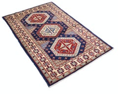 Tappeto tribale annodato a mano 3.3x5 ft. Tappeto per ingresso e camera da letto in stile geometrico