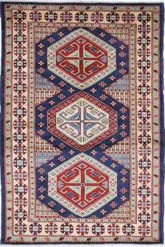 Tappeto tribale annodato a mano 3.3x5 ft. Tappeto per ingresso e camera da letto in stile geometrico