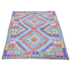3'3"x5' Geometric Design Natural Wool Reversible Flat Weave Afghan Kilim Rug