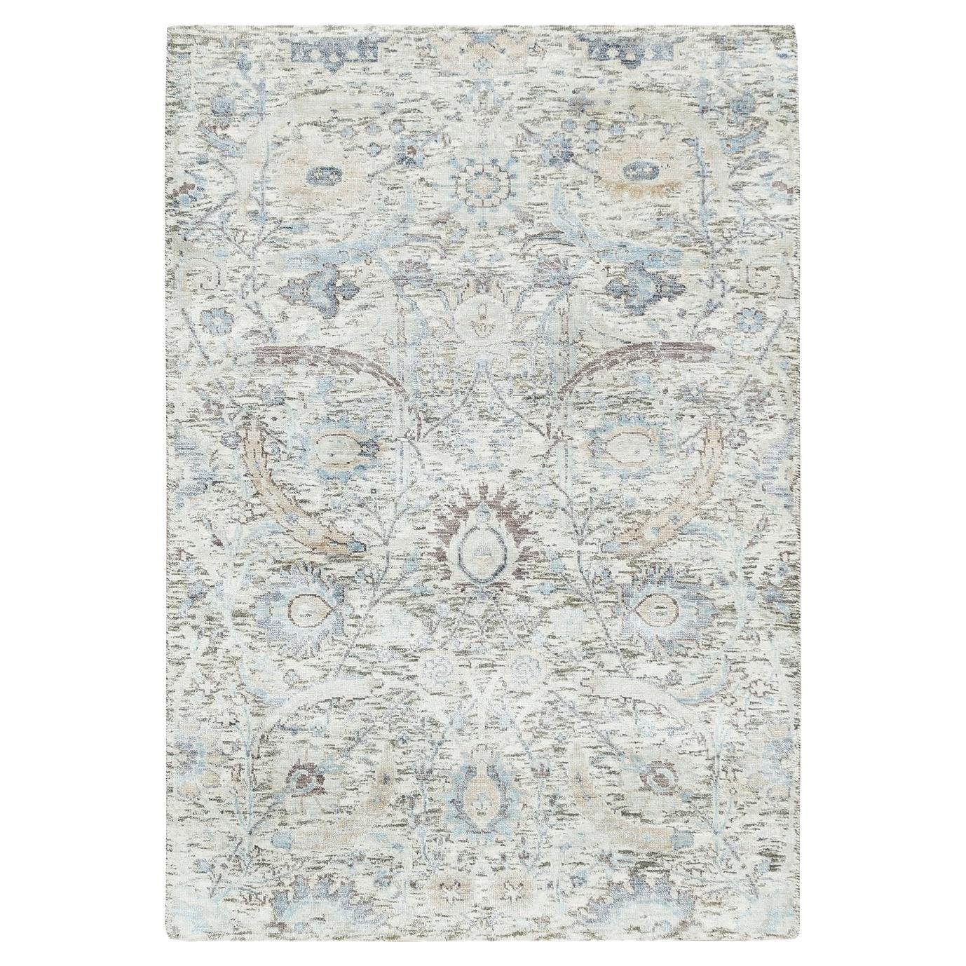 3'3 "x5' Ivory Sickle Leaf Design Silk & Wool Hand Knoted Oriental Rugs