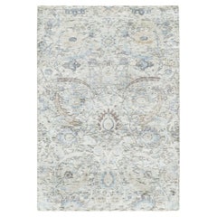 3'3 "x5' Ivory Sickle Leaf Design Silk & Wool Hand Knoted Oriental Rugs