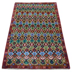 3
3"x5
 Red Colorful Afghan Baluch All Over Design Hand Knotted Pure Wool Rug