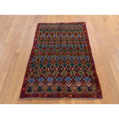 3'3"x5' Red Colorful Afghan Baluch with Geometric Design Hand Knotted Wool Rug