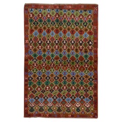 3'3"x5' Red Colorful Afghan Baluch with Geometric Design Hand Knotted Wool Rug