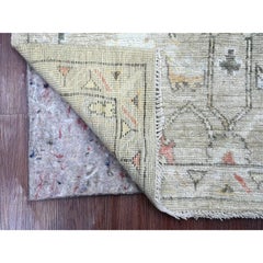 3'3 "x5' Stone Gray Afghan Angora Oushak Vines Design/One Tappeto in lana annodato a mano
