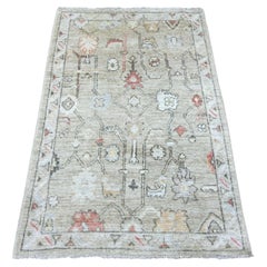 3'3 "x5' Stone Gray Afghan Angora Oushak Vines Design/One Tappeto in lana annodato a mano