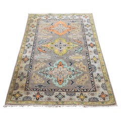 3'3"x5' Stone Gray Fusion Kazak with Geometric Design Wool Hand Knotted Rug