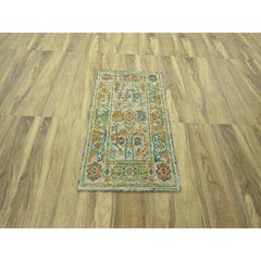 Alfombra Oushak de color marrón claro, de 3'3" x 5', con urdimbres a la vista y lana desgastada, anudada a mano