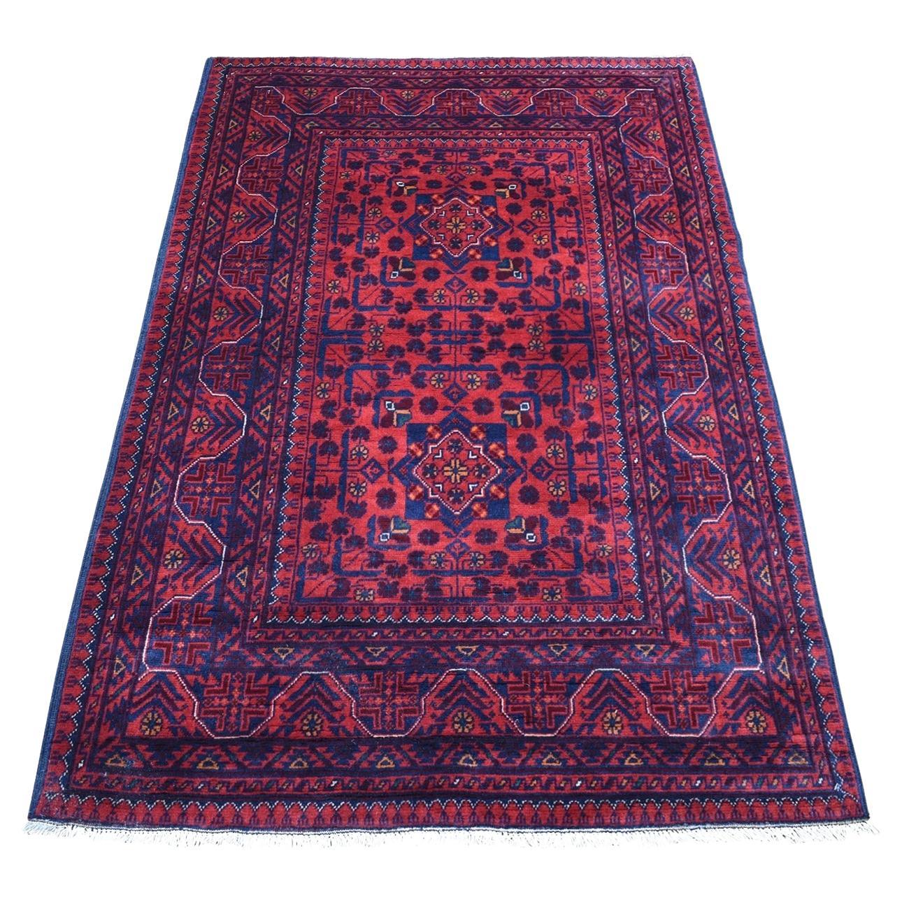 3'3"x5' Tribal Design Extra Soft Wool Deep & Saturated Red Afghan Khamyab Rug For Sale