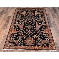3'3"x5' Yale Blue Bijar Garus Design Aryana Grade Soft Wool Hand Knotted Rug