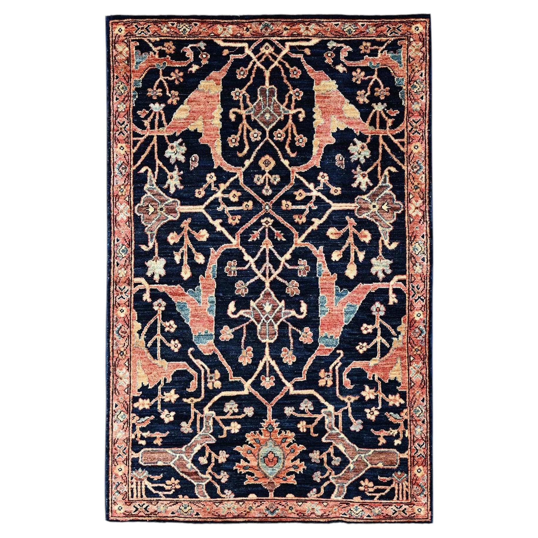 3'3"x5' Yale Blue Bijar Garus Design Aryana Grade Soft Wool Hand Knotted Rug
