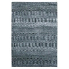 3'3"x5'1" Black Wool and Silk Hand Knotted Modern Grass Design Gabbeh Rug