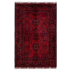 3
3"x5
1" Red Afghan Khamyab with Geometric Pattern Soft Wool Hand Knotted Rug