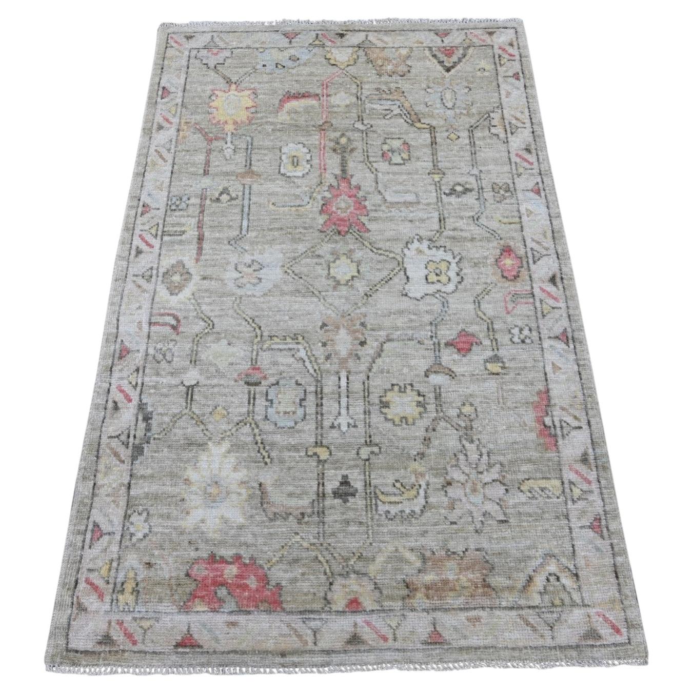 3'3"x5'2" Light Gray Pure Wool Afghan Angora Oushak Hand Knotted Oriental Rug
