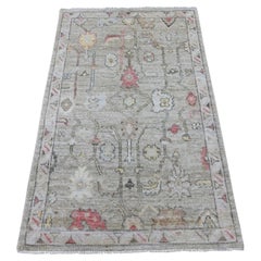 3'3 "x5'2" Alfombra Oriental Anudada a Mano de Angora Afgana Oushak de Pura Lana Gris Claro