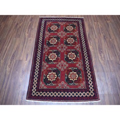 3'3"x5'3" Vintage Red Elephant Feet Design Afghan Andkhoy Hand-Knotted Rug
