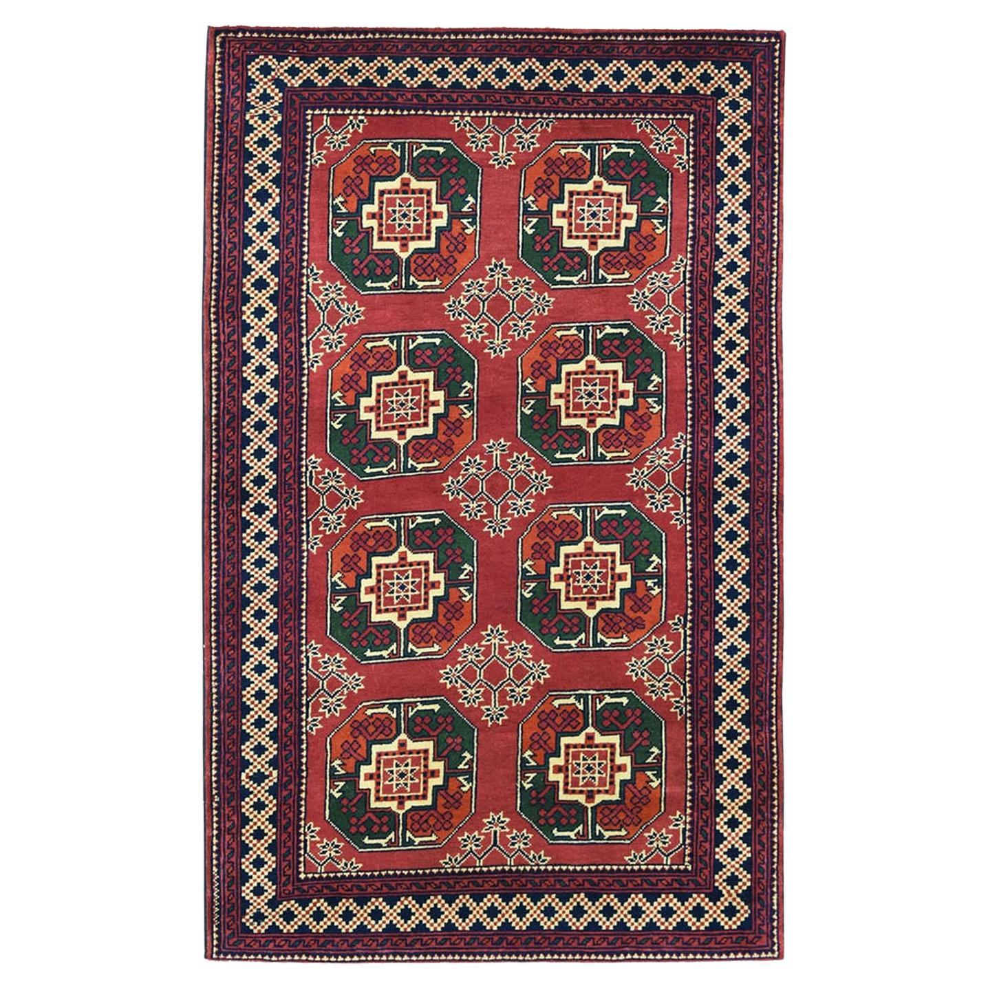 3
3"x5
3" Vintage Red Elephant Feet Design Afghan Andkhoy Hand-Knotted Rug For Sale