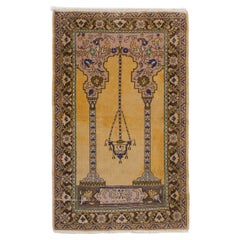 3.3x5.4 Ft Vintage Prayer Rug Depicting a Chandelier, Couple of Columns, Flowers