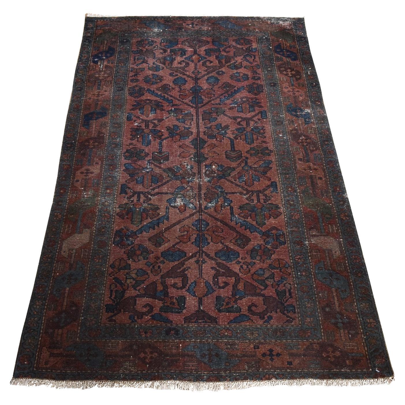 3'3 "x5'5" Marrone Antico Tappeto Persiano Lilihan Shabby Chic Annodato a Mano in Pura Lana