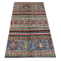 3'3 "x5'6" Bunter Afghanischer Super Kazak mit Khorjin Design Handgeknüpfter Wollteppich