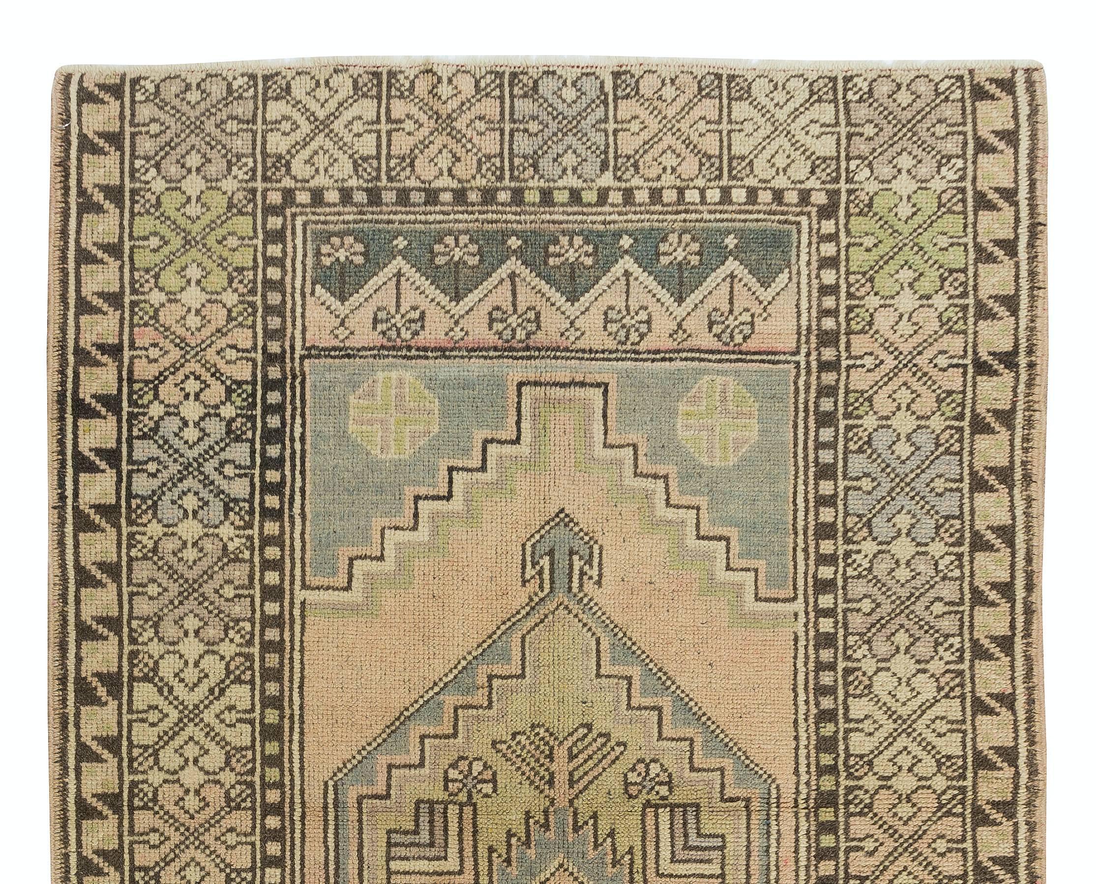 Turkish 3.3x5.6 Ft 20th-Century Oriental Accent Rug. Handmade Carpet with Tribal Style For Sale