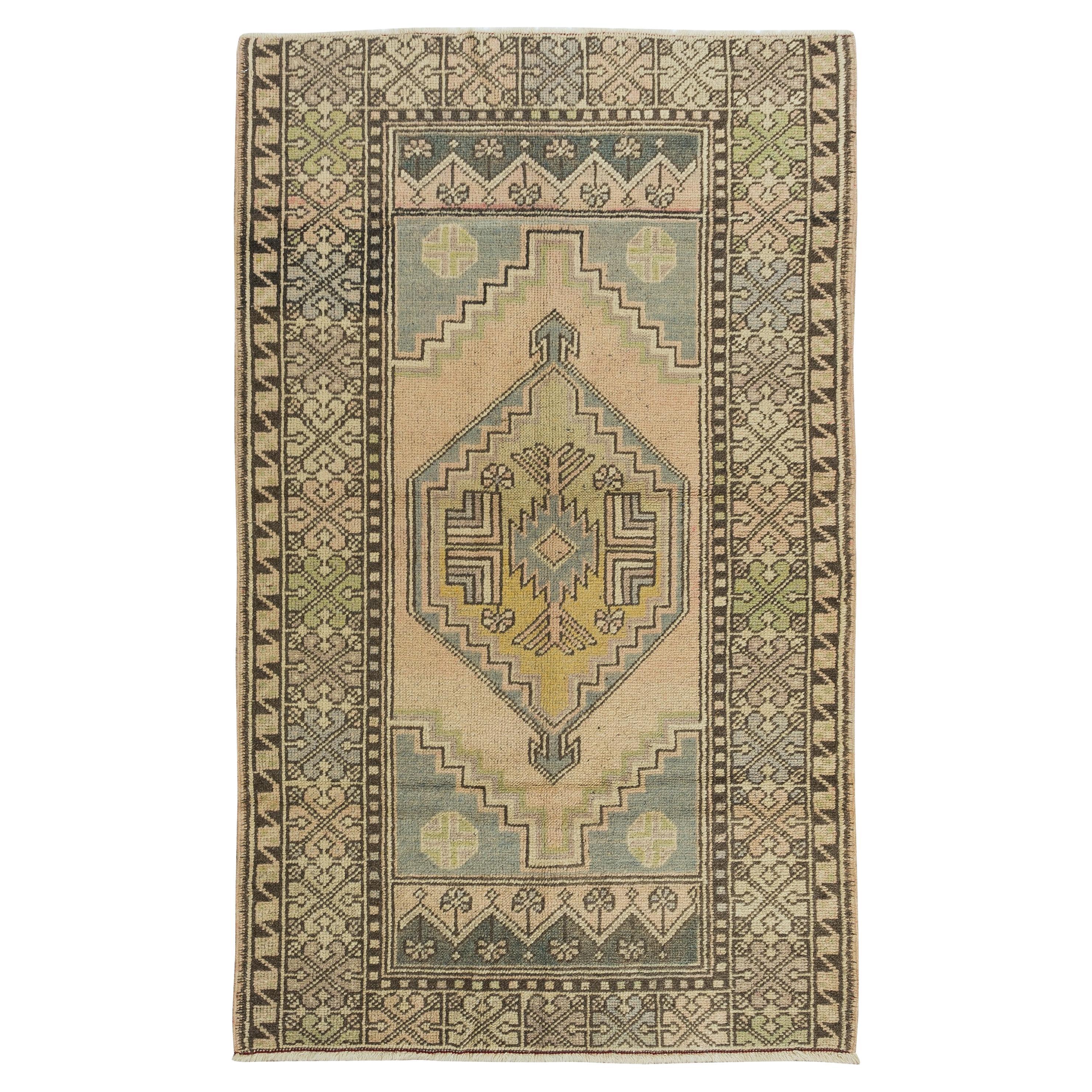 3.3x5.6 Ft 20th-Century Oriental Accent Rug. Handmade Carpet with Tribal Style For Sale