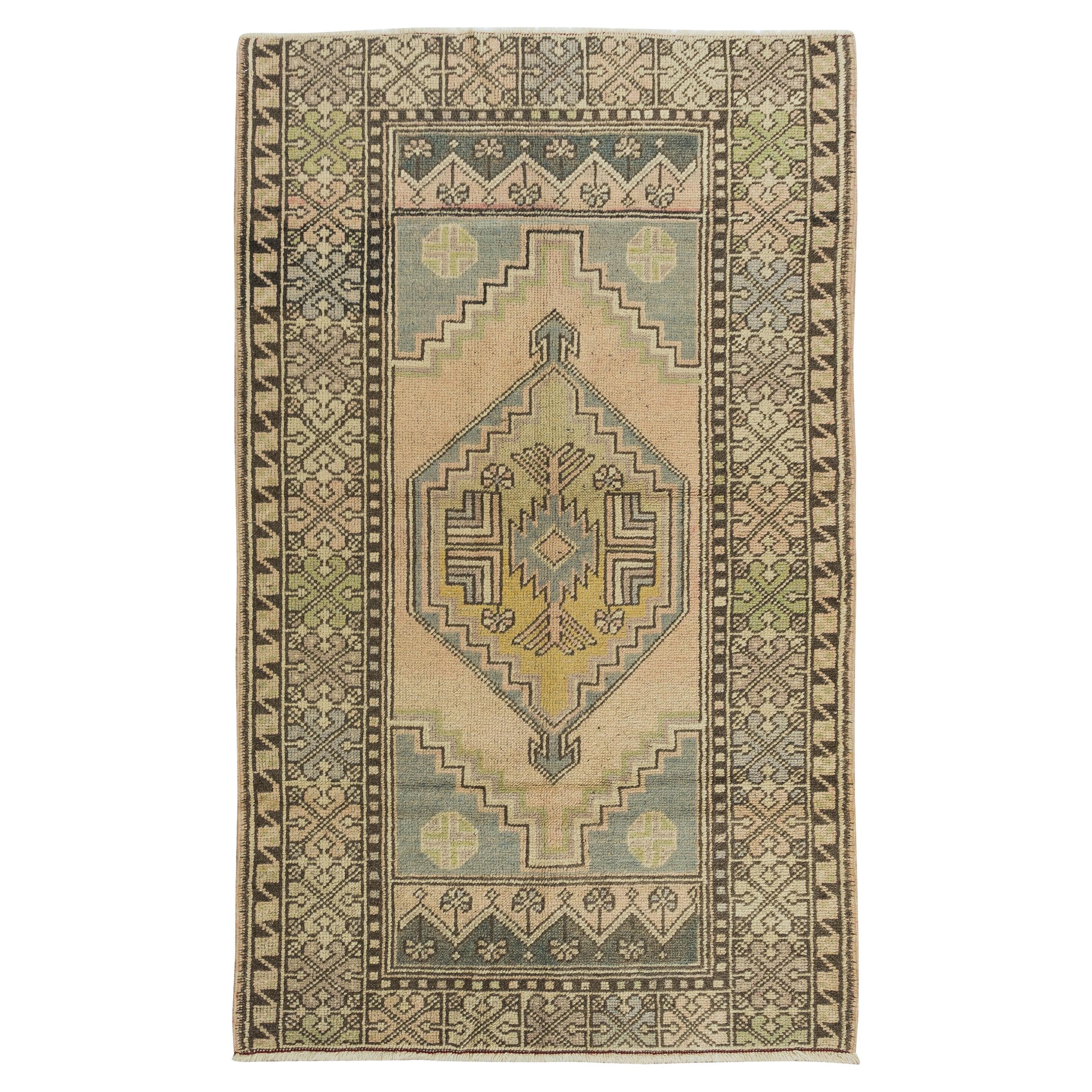 3.3x5.6 Ft 20th-Century Oriental Accent Rug. Handmade Carpet with Tribal Style For Sale