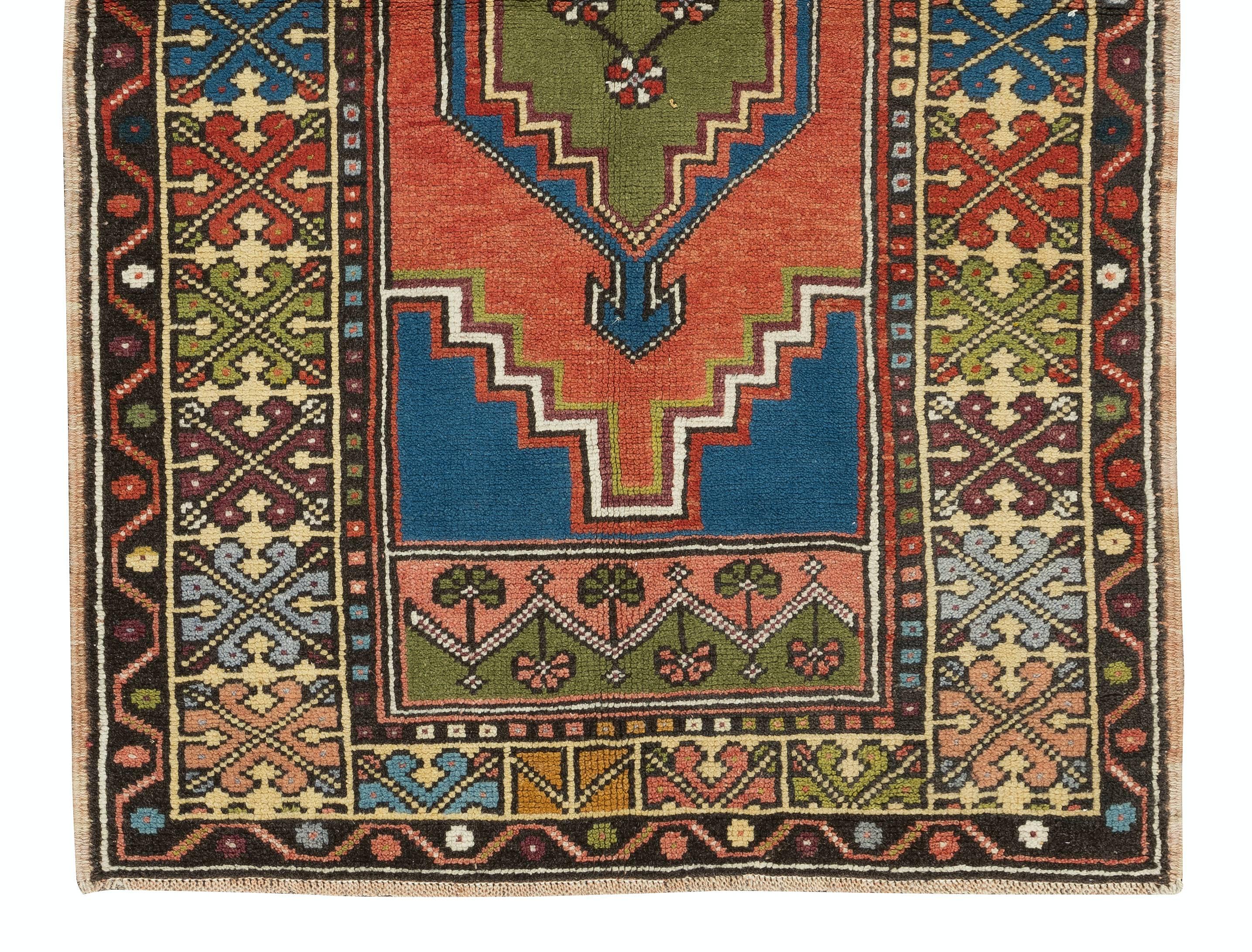 20th Century 3.3x5.6 Ft Tribal Style Vintage Turkish Wool Rug, Hand Knotted Oriental Carpet For Sale