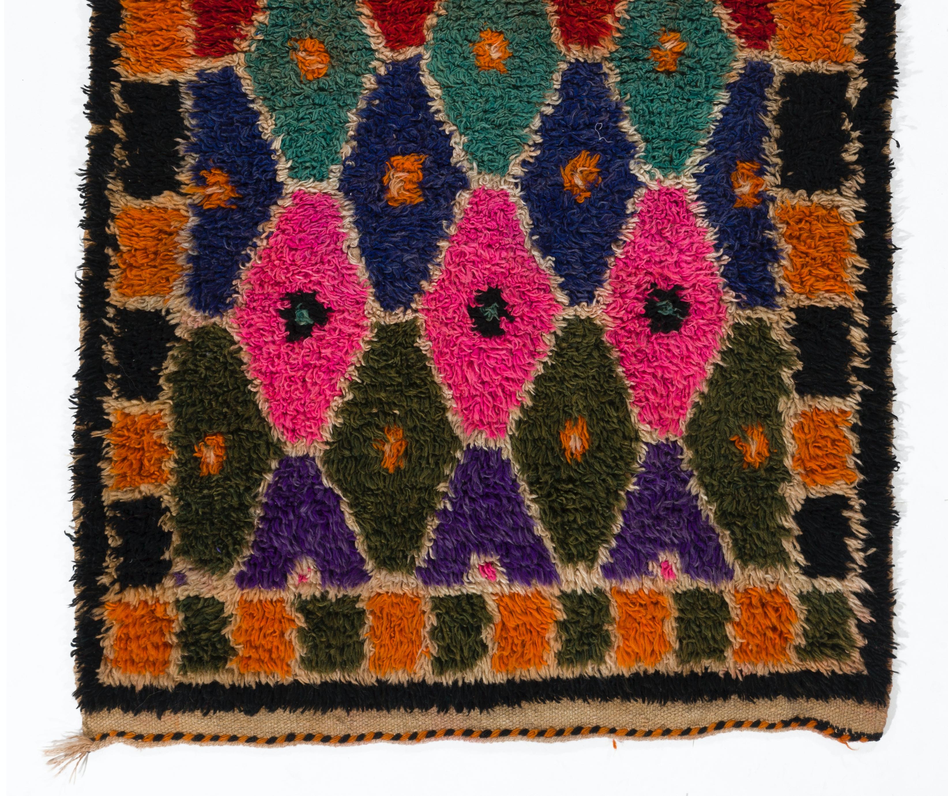 Turkish 3.3x5.6 Ft Vintage Handmade Wool Tulu Rug from Central Turkey in Bright Colors For Sale
