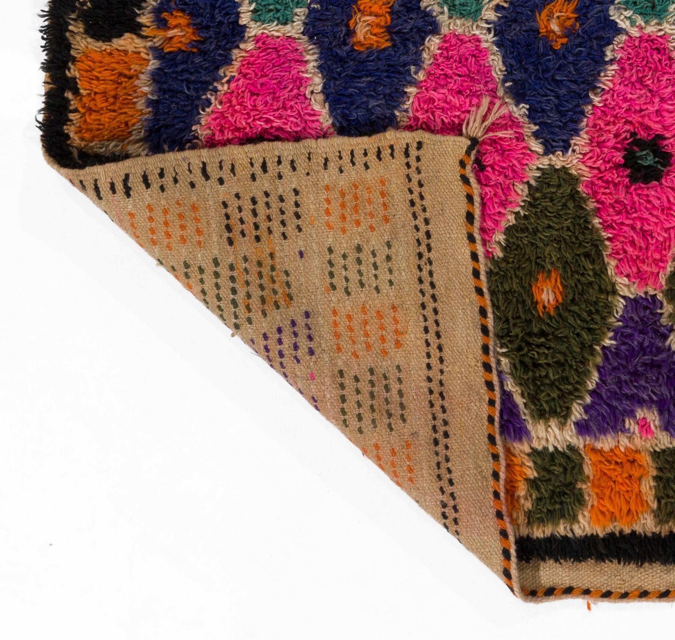 Hand-Knotted 3.3x5.6 Ft Vintage Handmade Wool Tulu Rug from Central Turkey in Bright Colors For Sale