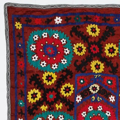 3.3x5.8 ft Silk Hand Embroidered Vintage Uzbek Suzani Wall Hanging in Maroon Red