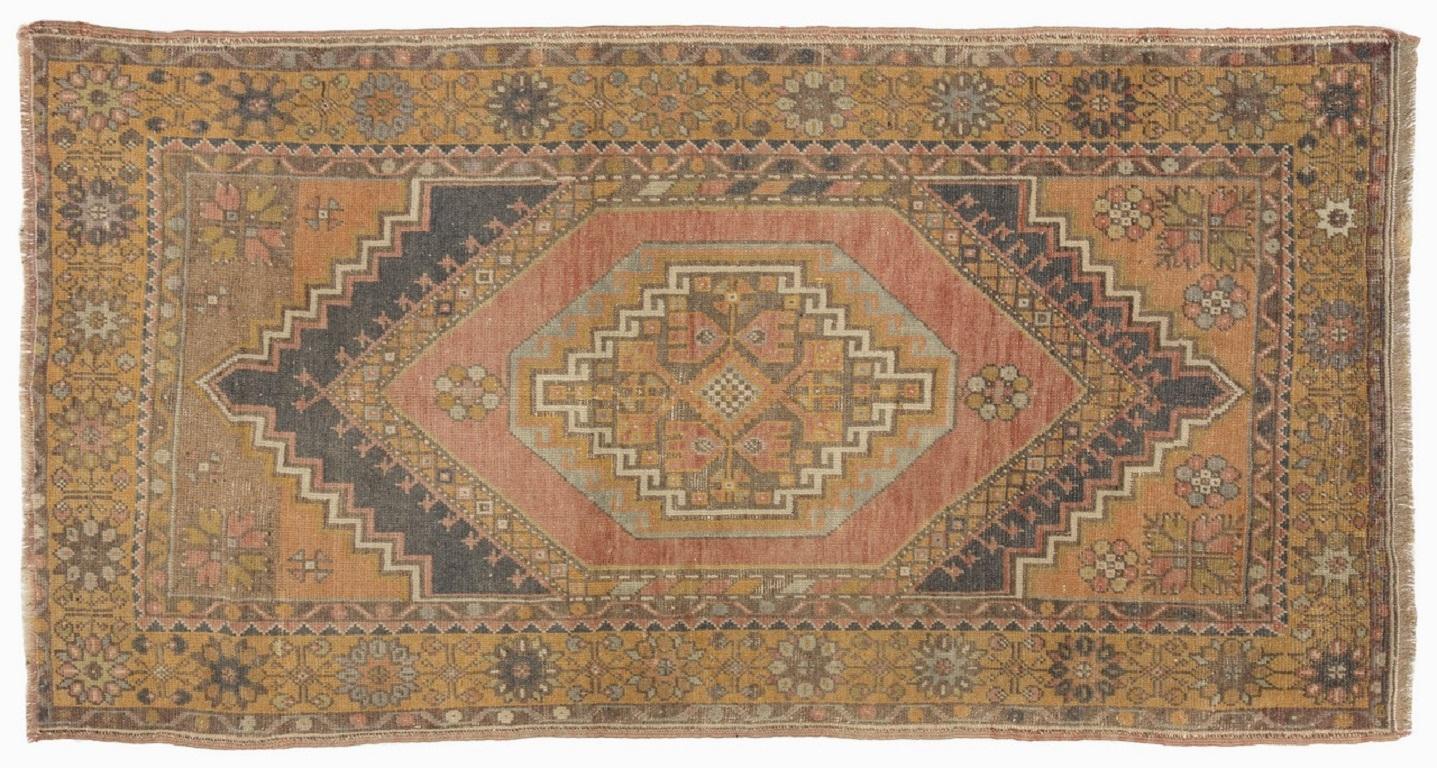 Hand-Knotted 3.3x6 Ft Vintage Turkish Village Rug with Subtle Colors, Soft Wool Pile For Sale