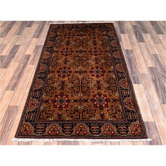 Tappeto da corridoio in lana annodato a mano, modello afgano Andkhoy marrone, 99 cm x 189 cm, con motivi geometrici