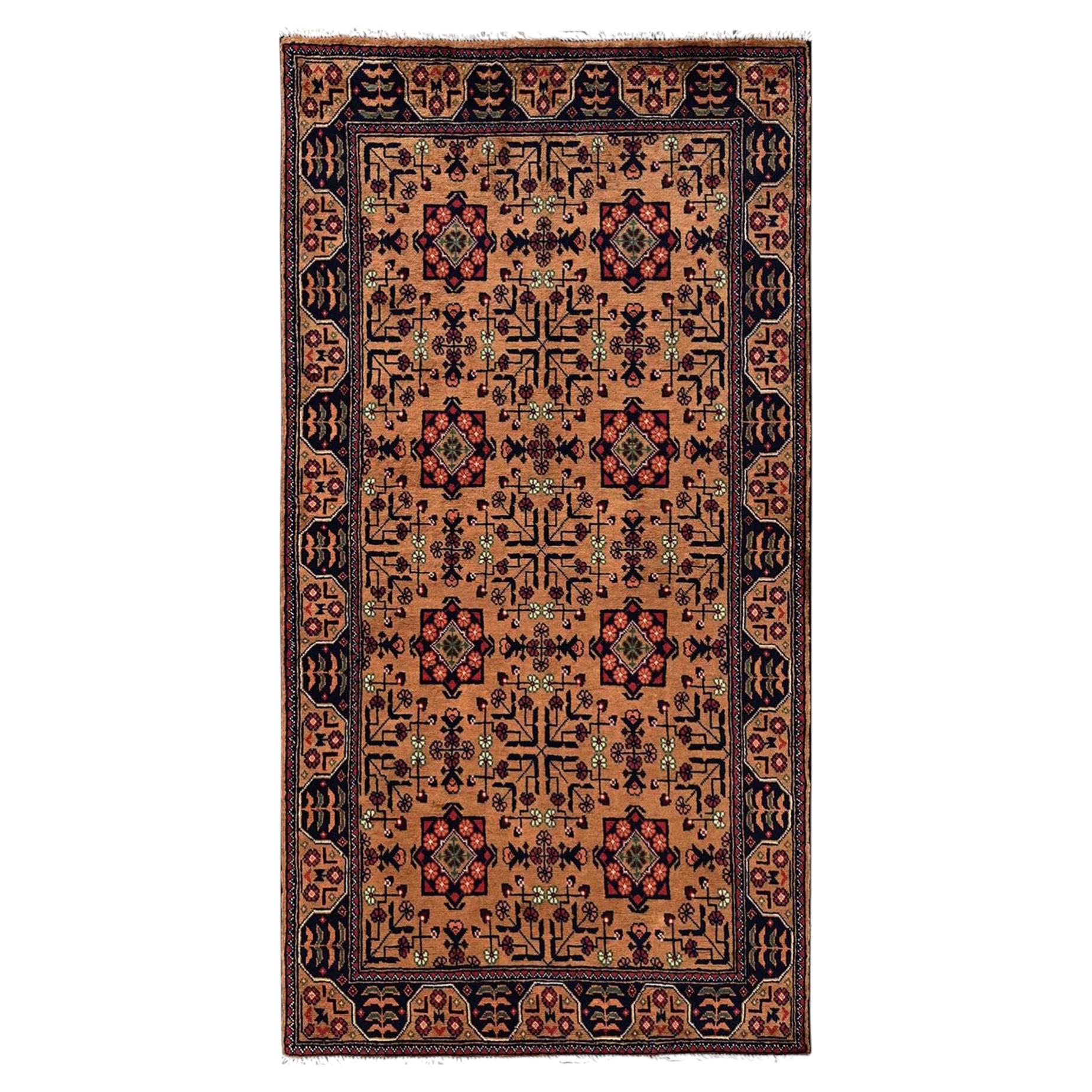 3'3"x6'2" Brown Afghan Andkhoy with Geometric Motif Hand Knotted Wool Runner Rug