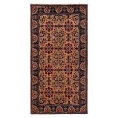 Tappeto da corridoio in lana annodato a mano, modello afgano Andkhoy marrone, 99 cm x 189 cm, con motivi geometrici