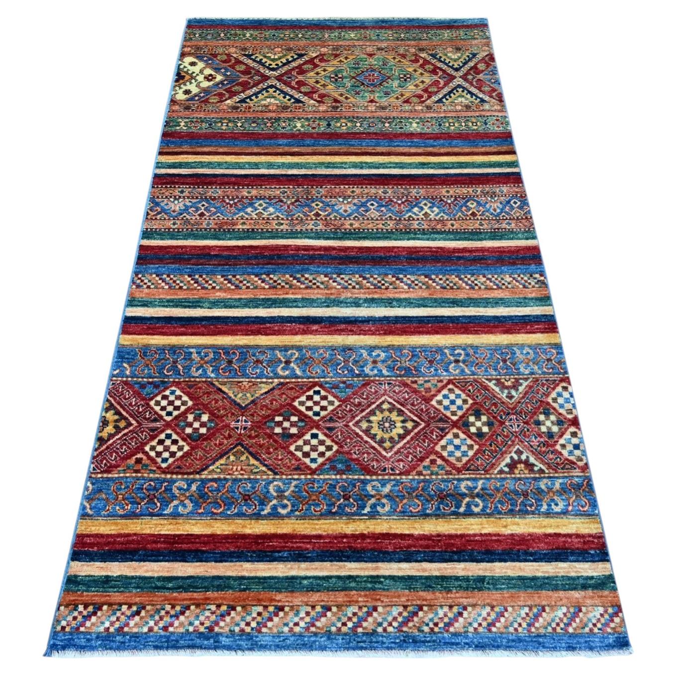 3'3"x6'3" Colorful Afghan Super Kazak Khorjin Design Hand Knotted Wool Rug For Sale