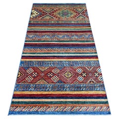3'3"x6'3" Colorful Afghan Super Kazak Khorjin Design Hand Knotted Wool Rug