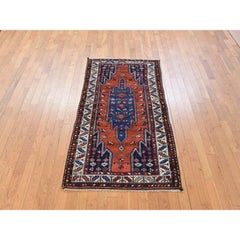 3'3 "x6'3" Naranja Picante Antigua Persa Mazlagan Alfombra de Lana Anudada a Mano de Pelo Completo