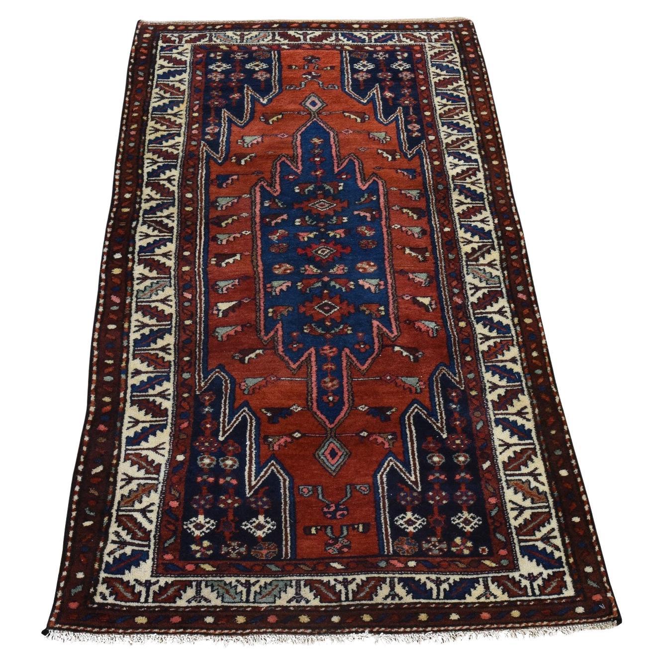 3'3"x6'3" Spicy Orange Antiker persischer Mazlagan Full Pile Handgeknüpfter Wollteppich