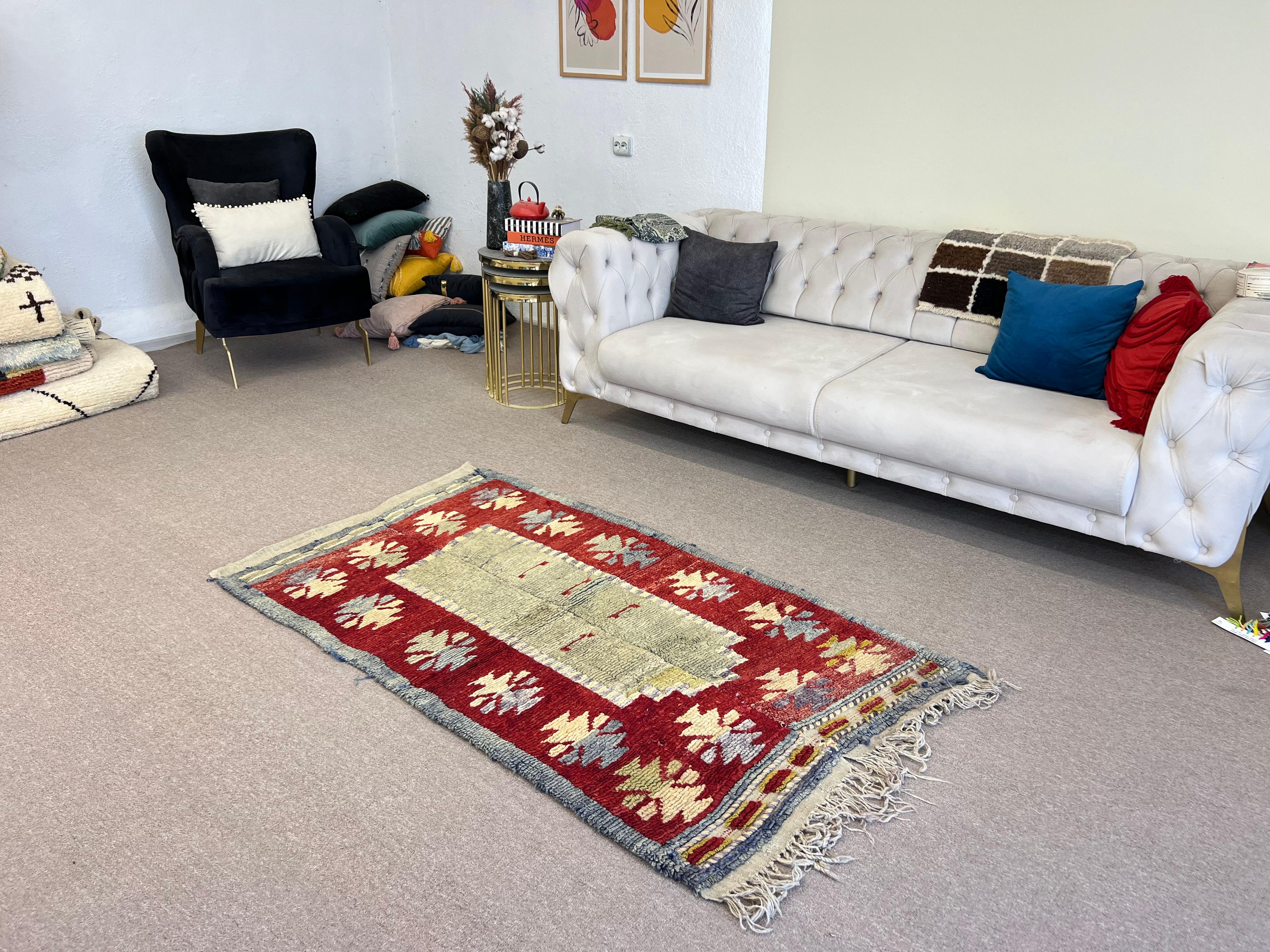 3.3x6.4 Ft One-of-a-Kind Vintage Handmade Turkish Tulu Accent Rug Made of Wool (Tapis d'accent turc en laine) en vente 5